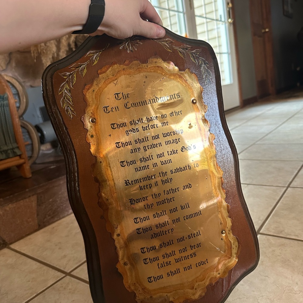 Wood Wall Plaque with Gold Ten Commandments